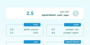 المنطقة الشرقية الأعلى معدلاً بـ 2.5 ملم.. هطول أمطار بكميات متفرقة على 6 مناطق خلال الـ24 ساعة الماضية