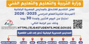 لمدة 30 يومًا.. فتح باب التقديم للالتحاق بالمدارس المصرية اليابانية "المرحلة الثانية"