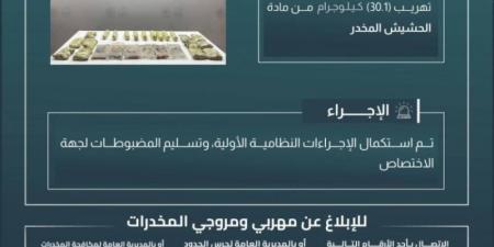 إحباط تهريب (30.1) كجم من الحشيش بـالطوال