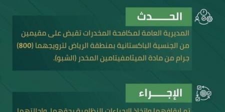 المخدرات تقبض على مقيمين بمنطقة الرياض لترويجهما الشبو