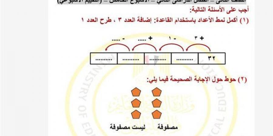 لطلاب الصف الثاني الابتدائي.. أسئلة تقييمات الأسبوع الخامس الرياضيات ترم ثاني