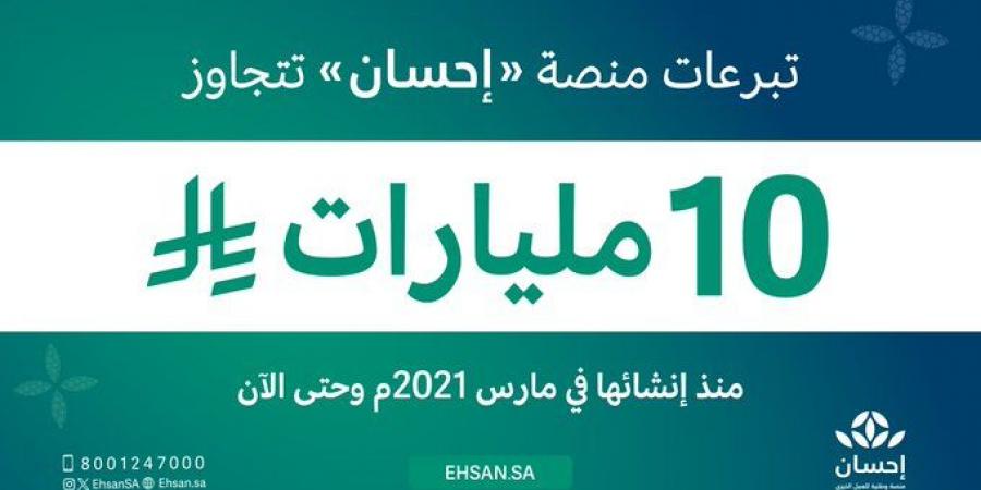 تبرعات منصة "إحسان" تتجاوز 10 مليارات ريال منذ إنشائها حتى الآن