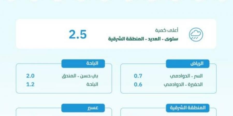 المنطقة الشرقية الأعلى معدلاً بـ 2.5 ملم.. هطول أمطار بكميات متفرقة على 6 مناطق خلال الـ24 ساعة الماضية